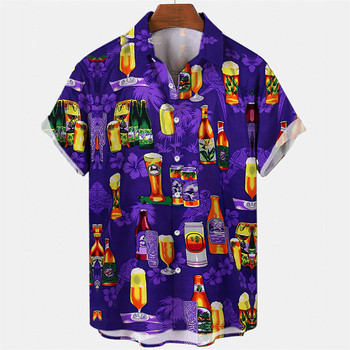 Y2k Hawaiian For Men Ризи Harajuku Rock and Roll Beer Pattern Удобни свободни летни мъжки дизайнерски ретро ежедневни дрехи