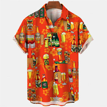 Y2k Hawaiian For Men Ризи Harajuku Rock and Roll Beer Pattern Удобни свободни летни мъжки дизайнерски ретро ежедневни дрехи