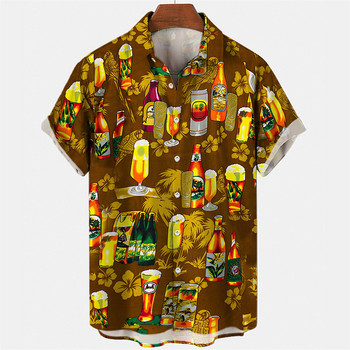 Y2k Hawaiian For Men Ризи Harajuku Rock and Roll Beer Pattern Удобни свободни летни мъжки дизайнерски ретро ежедневни дрехи