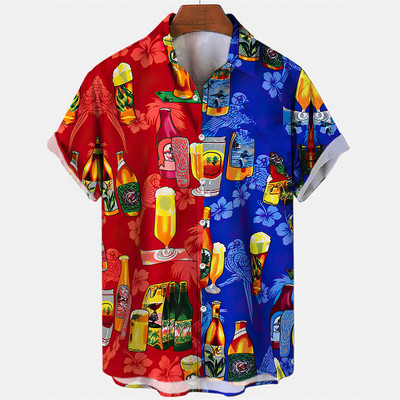 Y2k Hawaiian vīriešu krekli Harajuku rokenrola alus raksts Ērts brīvs vasaras vīriešu dizaineru vintage ikdienas apģērbs