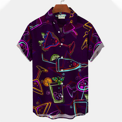 Y2k Hawaiian vīriešu krekli Harajuku rokenrola alus raksts Ērts brīvs vasaras vīriešu dizaineru vintage ikdienas apģērbs