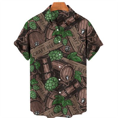 Y2k Hawaiian vīriešu krekli Harajuku rokenrola alus raksts Ērts brīvs vasaras vīriešu dizaineru vintage ikdienas apģērbs