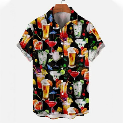 Y2k Hawaiian vīriešu krekli Harajuku rokenrola alus raksts Ērts brīvs vasaras vīriešu dizaineru vintage ikdienas apģērbs