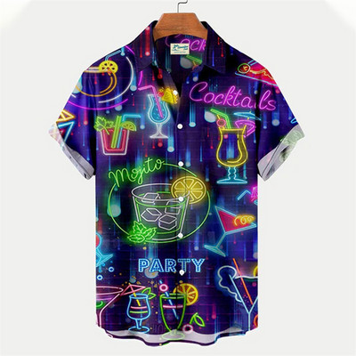 Y2k Hawaiian vīriešu krekli Harajuku rokenrola alus raksts Ērts brīvs vasaras vīriešu dizaineru vintage ikdienas apģērbs