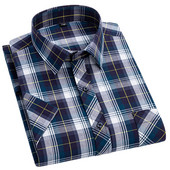 100% kokvilnas vīriešu krekli ar īsām piedurknēm pleds vasarai, vēss rūtains plāns ar kabatas pogām biznesa modes bezmaksas piegāde