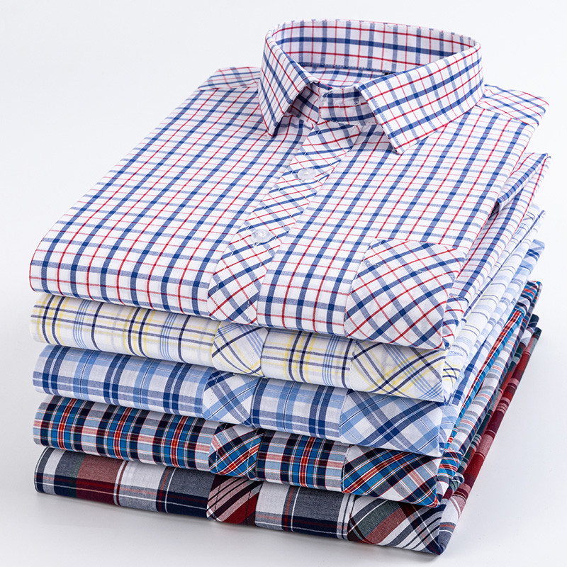 100% kokvilnas vīriešu krekli ar īsām piedurknēm pleds vasarai, vēss rūtains plāns ar kabatas pogām biznesa modes bezmaksas piegāde
