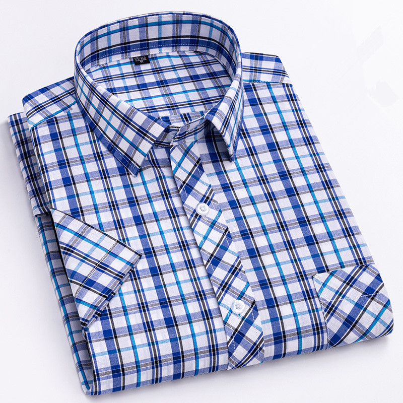 100% kokvilnas vīriešu krekli ar īsām piedurknēm pleds vasarai, vēss rūtains plāns ar kabatas pogām biznesa modes bezmaksas piegāde