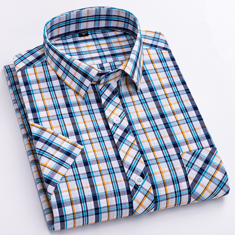 100% kokvilnas vīriešu krekli ar īsām piedurknēm pleds vasarai, vēss rūtains plāns ar kabatas pogām biznesa modes bezmaksas piegāde