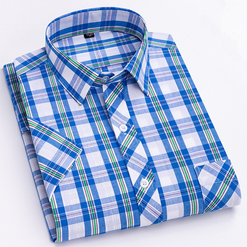 100% kokvilnas vīriešu krekli ar īsām piedurknēm pleds vasarai, vēss rūtains plāns ar kabatas pogām biznesa modes bezmaksas piegāde