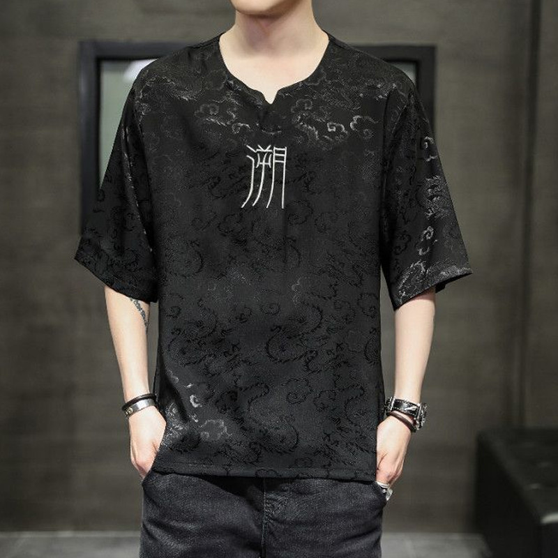 Mode ikdienišķs pavasaris vasara plāns brīvs temperaments vīrietis vienkāršība krekli Skaisti vīriešu apģērbi ar īsām piedurknēm poga V veida kakla izgriezumā