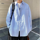 Márka férfi koreai divatos hosszú ujjú ingek 2023 tavaszi nyár férfi csíkos kék vintage ing Férfi pamut gombos blúz 5XL