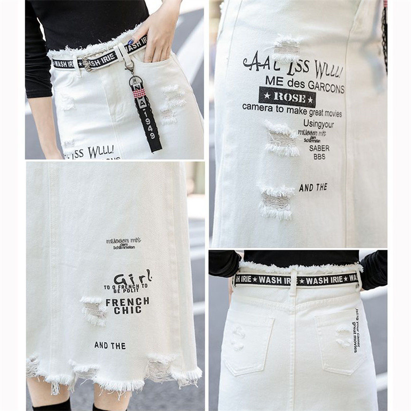 Ulična odjeća Y2k Ženska jeans suknja s grubim rubovima i velikim rupama Proljetne midi suknje s patentnim zatvaračem visokog struka Harajuku široke suknje