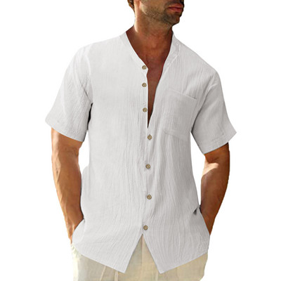 Ανδρική καλοκαιρινή μπλούζα Casual μονόχρωμη τσέπη, μονόστομο, βαμβακερό λινό πουκάμισο κοντό μανίκι Streetwear μπλουζάκια футболка мужская