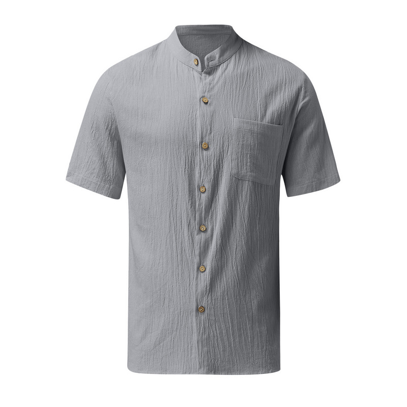Ανδρική καλοκαιρινή μπλούζα Casual μονόχρωμη τσέπη, μονόστομο, βαμβακερό λινό πουκάμισο κοντό μανίκι Streetwear μπλουζάκια футболка мужская
