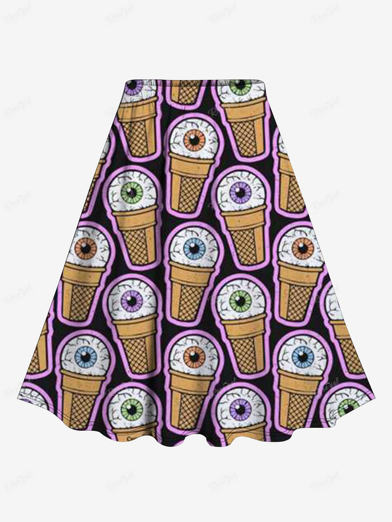 ROSEGAL Fuste Gotice Dimensiuni Plus 3D Construcție Craniu Pânză De Păianjen Moon Print Fusta până la genunchi Talie elastică Pantaloni de damă elastici