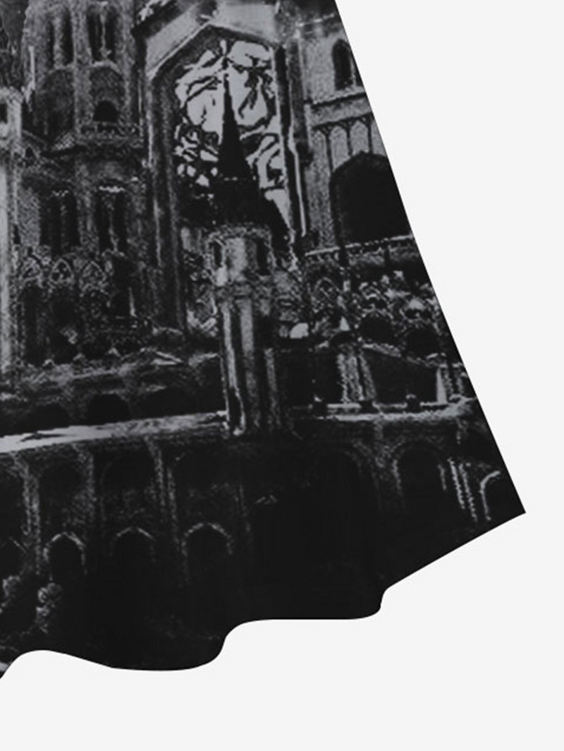 ROSEGAL Fuste Gotice Dimensiuni Plus 3D Construcție Craniu Pânză De Păianjen Moon Print Fusta până la genunchi Talie elastică Pantaloni de damă elastici