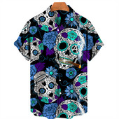 Ανδρικά πουκάμισα Χαβάης πουκάμισα 3d print Skull Summer casual αναπνεύσιμα κοντά μανίκια 2022 Νέα ανδρικά μπλουζάκια με μονό στήθος 5xl