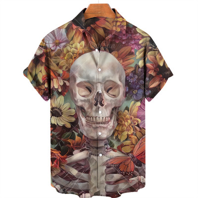 Ανδρικά πουκάμισα Χαβάης πουκάμισα 3d print Skull Summer casual αναπνεύσιμα κοντά μανίκια 2022 Νέα ανδρικά μπλουζάκια με μονό στήθος 5xl