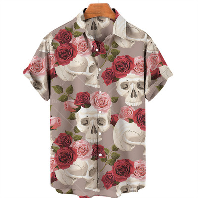 Ανδρικά πουκάμισα Χαβάης πουκάμισα 3d print Skull Summer casual αναπνεύσιμα κοντά μανίκια 2022 Νέα ανδρικά μπλουζάκια με μονό στήθος 5xl