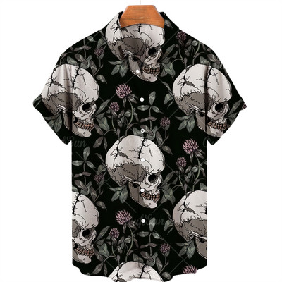 Ανδρικά πουκάμισα Χαβάης πουκάμισα 3d print Skull Summer casual αναπνεύσιμα κοντά μανίκια 2022 Νέα ανδρικά μπλουζάκια με μονό στήθος 5xl