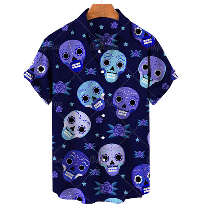 Ανδρικά πουκάμισα Χαβάης πουκάμισα 3d print Skull Summer casual αναπνεύσιμα κοντά μανίκια 2022 Νέα ανδρικά μπλουζάκια με μονό στήθος 5xl