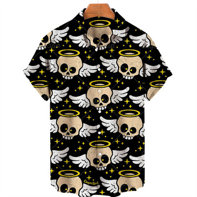Ανδρικά πουκάμισα Χαβάης πουκάμισα 3d print Skull Summer casual αναπνεύσιμα κοντά μανίκια 2022 Νέα ανδρικά μπλουζάκια με μονό στήθος 5xl