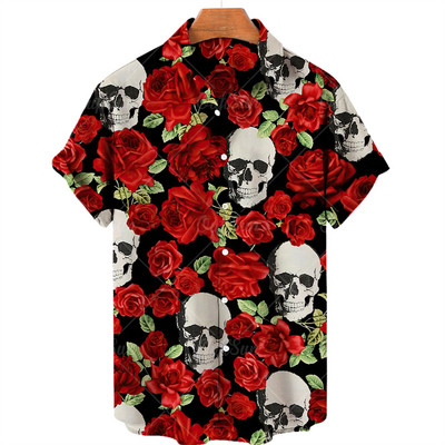 Ανδρικά πουκάμισα Χαβάης πουκάμισα 3d print Skull Summer casual αναπνεύσιμα κοντά μανίκια 2022 Νέα ανδρικά μπλουζάκια με μονό στήθος 5xl