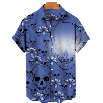 Ανδρικά πουκάμισα Χαβάης πουκάμισα 3d print Skull Summer casual αναπνεύσιμα κοντά μανίκια 2022 Νέα ανδρικά μπλουζάκια με μονό στήθος 5xl