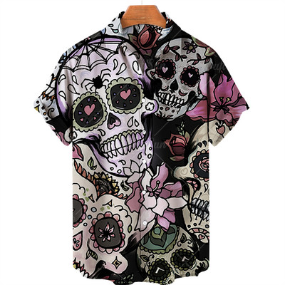 Ανδρικά πουκάμισα Χαβάης πουκάμισα 3d print Skull Summer casual αναπνεύσιμα κοντά μανίκια 2022 Νέα ανδρικά μπλουζάκια με μονό στήθος 5xl