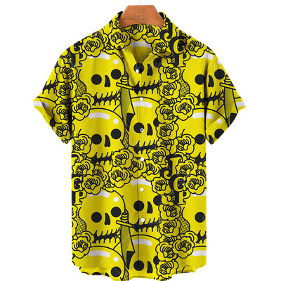 Ανδρικά πουκάμισα Χαβάης πουκάμισα 3d print Skull Summer casual αναπνεύσιμα κοντά μανίκια 2022 Νέα ανδρικά μπλουζάκια με μονό στήθος 5xl