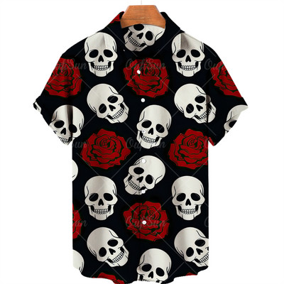 Ανδρικά πουκάμισα Χαβάης πουκάμισα 3d print Skull Summer casual αναπνεύσιμα κοντά μανίκια 2022 Νέα ανδρικά μπλουζάκια με μονό στήθος 5xl