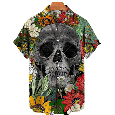 Ανδρικά πουκάμισα Χαβάης πουκάμισα 3d print Skull Summer casual αναπνεύσιμα κοντά μανίκια 2022 Νέα ανδρικά μπλουζάκια με μονό στήθος 5xl