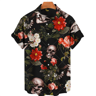 Ανδρικά πουκάμισα Χαβάης πουκάμισα 3d print Skull Summer casual αναπνεύσιμα κοντά μανίκια 2022 Νέα ανδρικά μπλουζάκια με μονό στήθος 5xl