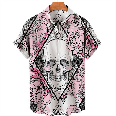 Ανδρικά πουκάμισα Χαβάης πουκάμισα 3d print Skull Summer casual αναπνεύσιμα κοντά μανίκια 2022 Νέα ανδρικά μπλουζάκια με μονό στήθος 5xl