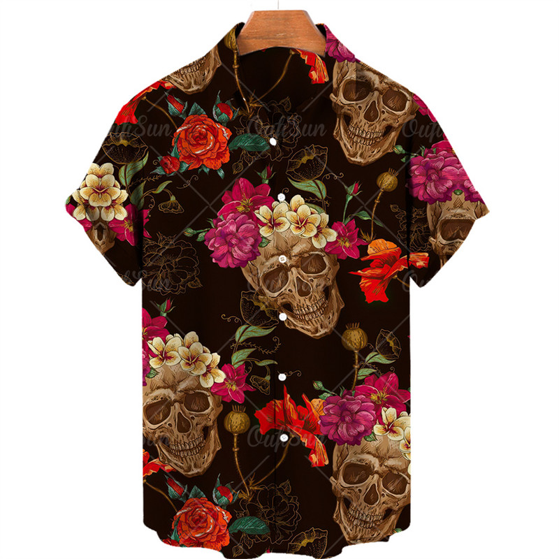 Ανδρικά πουκάμισα Χαβάης πουκάμισα 3d print Skull Summer casual αναπνεύσιμα κοντά μανίκια 2022 Νέα ανδρικά μπλουζάκια με μονό στήθος 5xl