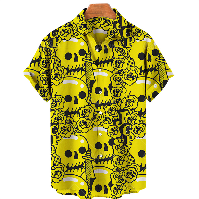 Ανδρικά πουκάμισα Χαβάης πουκάμισα 3d print Skull Summer casual αναπνεύσιμα κοντά μανίκια 2022 Νέα ανδρικά μπλουζάκια με μονό στήθος 5xl