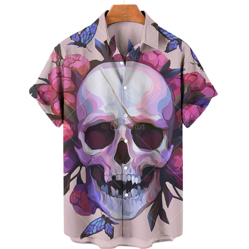 Ανδρικά πουκάμισα Χαβάης πουκάμισα 3d print Skull Summer casual αναπνεύσιμα κοντά μανίκια 2022 Νέα ανδρικά μπλουζάκια με μονό στήθος 5xl