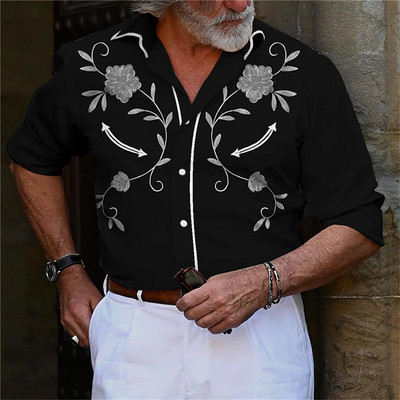 Muška košulja u zapadnom stilu, uzorak glazbenog instrumenta, ulični print dugmadi dugih rukava, moderna sportska ulična odjeća