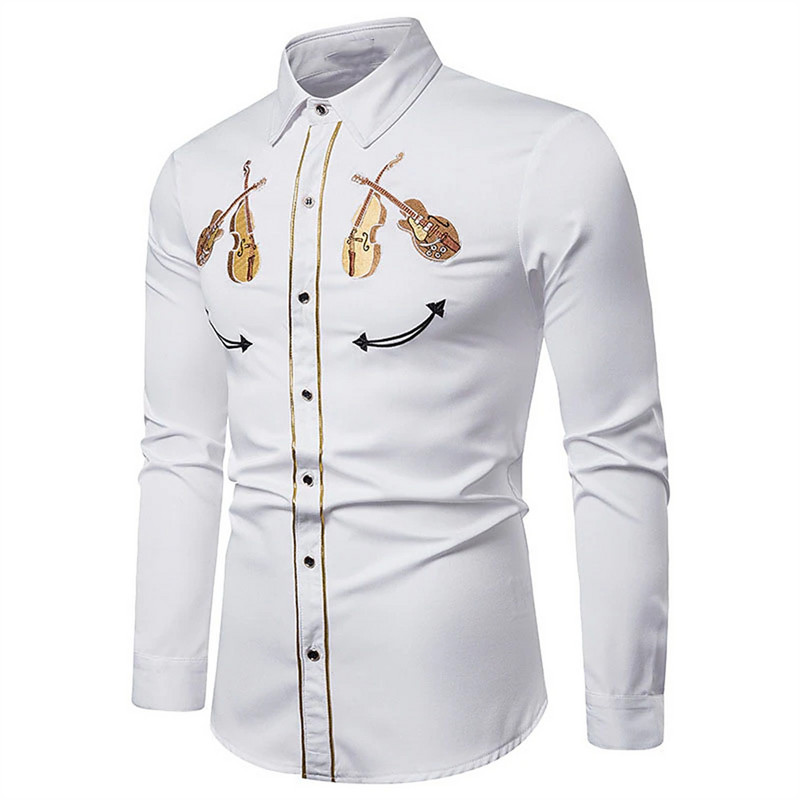 Muška košulja u zapadnom stilu, uzorak glazbenog instrumenta, ulični print dugmadi dugih rukava, moderna sportska ulična odjeća