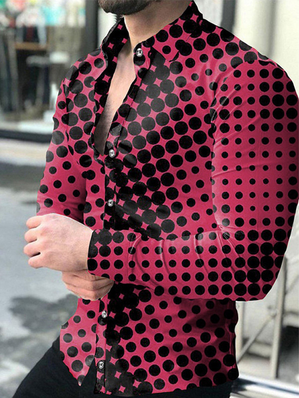 Ανδρικό μακρυμάνικο Basic Daily Casual πουκάμισο Κλασικό σχέδιο πουκάμισο πουκάμισο με κουμπιά μόδας Slim Fit Πουά πουά με στάμπα XS-8XL