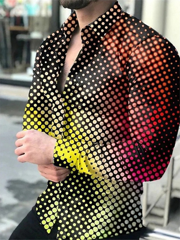 Ανδρικό μακρυμάνικο Basic Daily Casual πουκάμισο Κλασικό σχέδιο πουκάμισο πουκάμισο με κουμπιά μόδας Slim Fit Πουά πουά με στάμπα XS-8XL