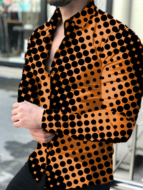 Ανδρικό μακρυμάνικο Basic Daily Casual πουκάμισο Κλασικό σχέδιο πουκάμισο πουκάμισο με κουμπιά μόδας Slim Fit Πουά πουά με στάμπα XS-8XL