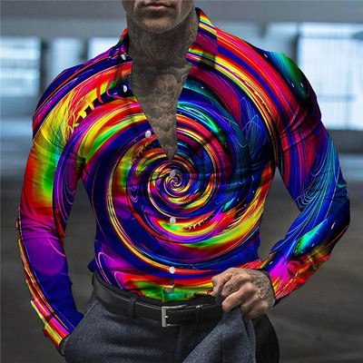 Tavaszi nyári ing Férfi divat Újdonság hajtóka hosszú ujjú színes kör lánc felső alkalmi puha kényelmes nagy 2023