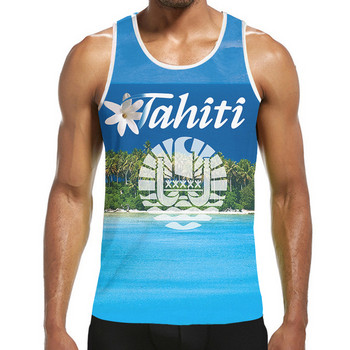 Ανδρικό αμάνικο μπλουζάκι casual, αμάνικο μπλουζάκι με 3D πολυνησιακό εμπριμέ, Ταϊτή, γυμναστήριο, ανδρικά ρούχα bodybuilding