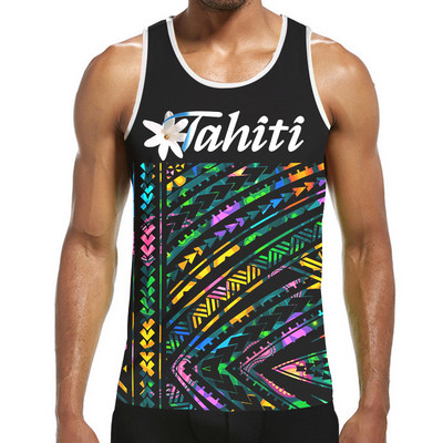 Pánske ležérne tričko bez rukávov, tričko bez rukávov s 3D polynézskou potlačou, pánske oblečenie Tahiti, telocvičňa, kulturistika