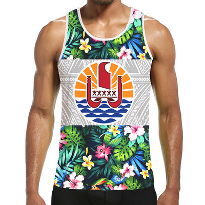 Pánske ležérne tričko bez rukávov, tričko bez rukávov s 3D polynézskou potlačou, pánske oblečenie Tahiti, telocvičňa, kulturistika