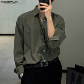 Cămașă ocazională pentru bărbați 2023, cu rever, cu mânecă lungă, cu nasturi, cămăși largi coreene, îmbrăcăminte de stradă, îmbrăcăminte pentru bărbați, S-5XL INCERUN 7