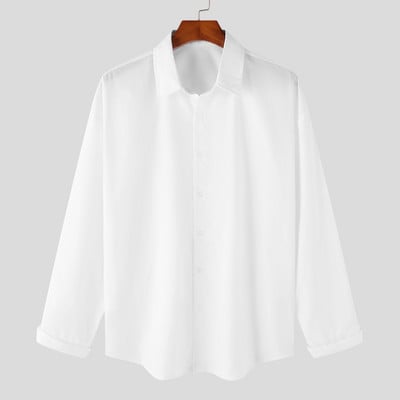 Cămașă ocazională pentru bărbați 2023, cu rever, cu mânecă lungă, cu nasturi, cămăși largi coreene, îmbrăcăminte de stradă, îmbrăcăminte pentru bărbați, S-5XL INCERUN 7