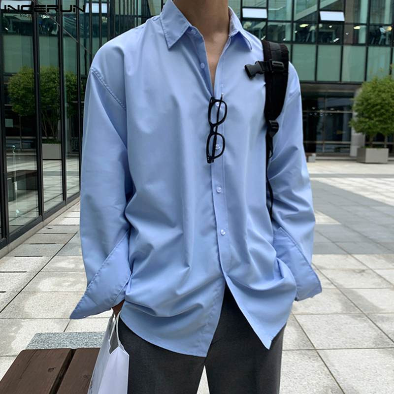 Cămașă ocazională pentru bărbați 2023, cu rever, cu mânecă lungă, cu nasturi, cămăși largi coreene, îmbrăcăminte de stradă, îmbrăcăminte pentru bărbați, S-5XL INCERUN 7