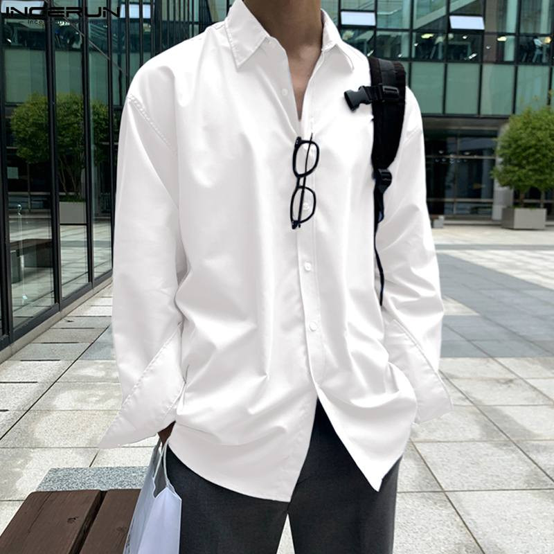 Cămașă ocazională pentru bărbați 2023, cu rever, cu mânecă lungă, cu nasturi, cămăși largi coreene, îmbrăcăminte de stradă, îmbrăcăminte pentru bărbați, S-5XL INCERUN 7